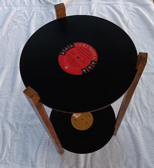 Record Side Table with Two Shelves