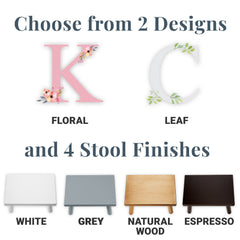 Personalized Children's Wood Step Stool - Elegant Name & Initial Design - Wooden Stool - Ages 3+ - Available In 2 Designs and 4 Wood Tones