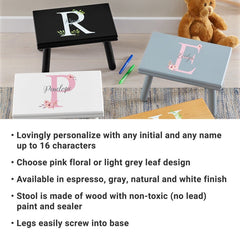 Personalized Children's Wood Step Stool - Elegant Name & Initial Design - Wooden Stool - Ages 3+ - Available In 2 Designs and 4 Wood Tones