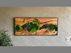 Moss and Wood Wall Art, Natural Wood & Moss Wall Decor for Home, Rustic Greenery Decor