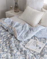 Dusty Blue Cotton Quilt, Indian Hand Block Printed Quilt Bedspread, Floral Printed Queen Comforter, Soft Summer Blanket, All Season Quilt
