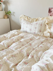 Ruffle Floral Double Gauze Cotton Duvet Cover Set, Pegycrafts X Six Lans