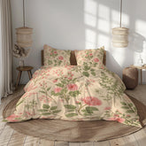 Vintage Floral Duvet Cover Set Beige Cream Pink Green Botanical Bedding