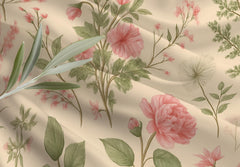 Vintage Floral Duvet Cover Set Beige Cream Pink Green Botanical Bedding
