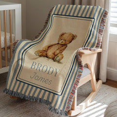Personalized Woven Teddy Bear Baby Blanket Personalized Bear Blanket Custom Bear Blanket Bear Nursery Blanket Newborn Custom Name Blanket