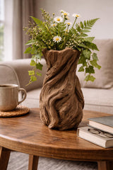 Twisted Wood-Look Vase, Tree Bark Texture, Fresh Flower Holder, Home Decor (3D Printed)