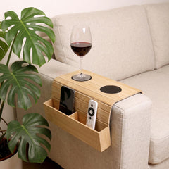 Wooden Sofa Armrest Table, Couch Table for Drinks, Remotes and Others