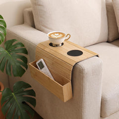 Wooden Sofa Armrest Table, Couch Table for Drinks, Remotes and Others