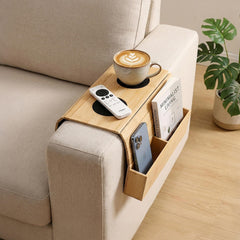 Wooden Sofa Armrest Table, Couch Table for Drinks, Remotes and Others