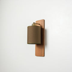 Linen Drum Shade Wall Sconce, Rustic Wood Backplate, Modern Lighting