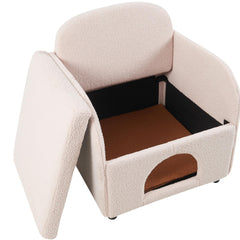 Cream White Sherpa Accent Chair with Cat Cave & Custom Pillow – Pet Friendly 2-in-1 Chair and Cat Bed, Modern Living Room Furniture