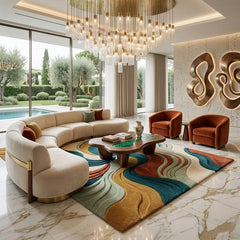 Luxury Handmade Modern Abstract Area Rug for Living Room Home Decor Wavy Pattern Carpet