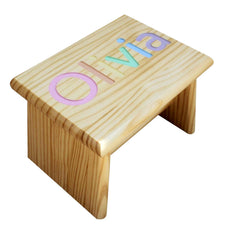 Personalized Wooden Kids Step Stool, Educational, Custom Name, Solid Pine Wood