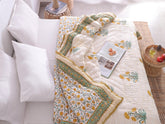 Hand Block Print Cotton Quilt, Reversible Mughal Floral Bedspread, Vintage Boho Lightweight Cotton Oversize Comforter Blanket