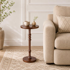 Solid Wood Small Round Pedestal Side Table, Minimalist Sofa End Table