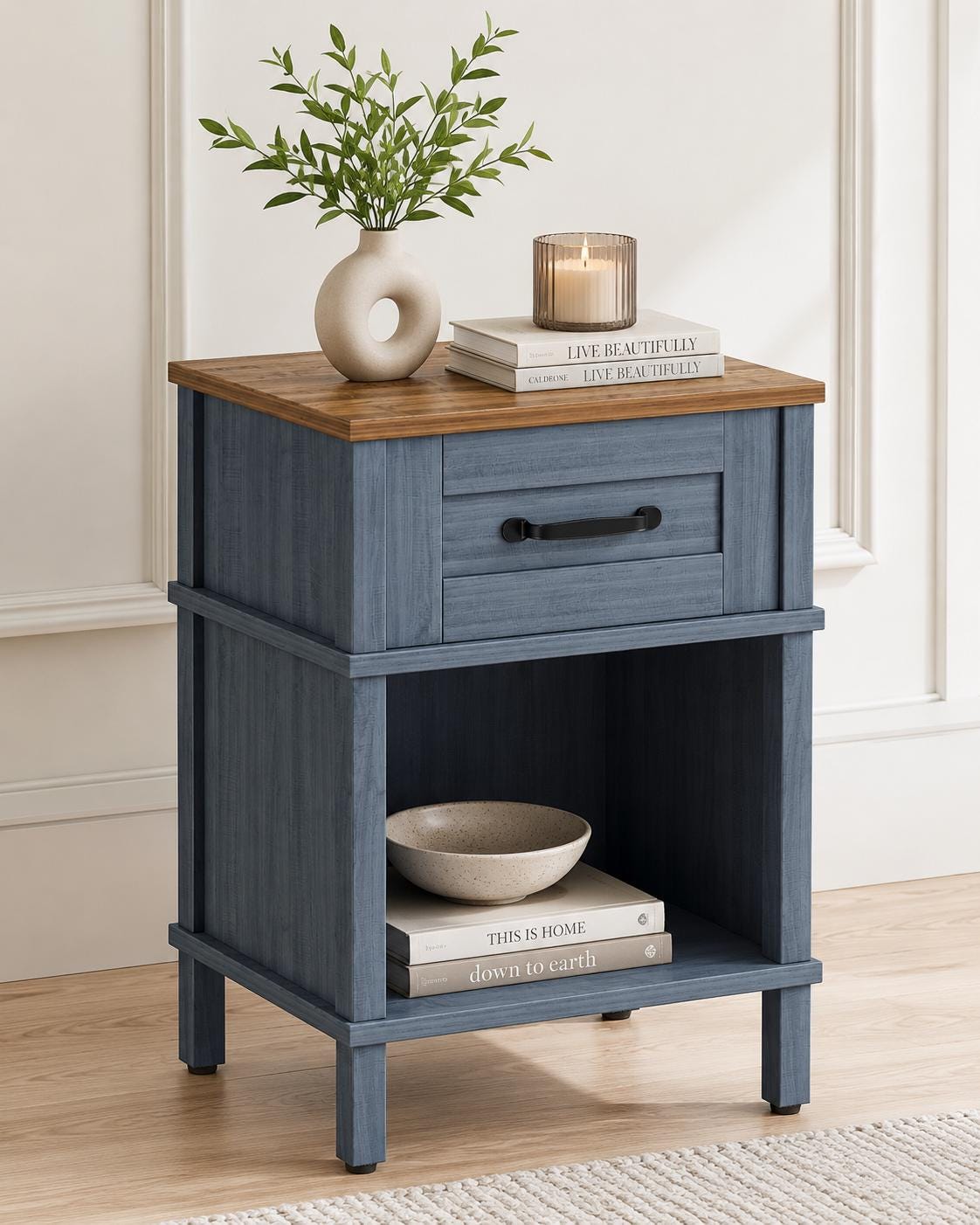 Nightstand with Drawer, Wood Bedside Table, Storage Cabinet