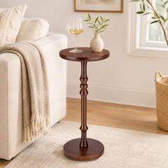 Solid Wood Small Round Pedestal Side Table, Minimalist Sofa End Table