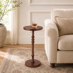 Solid Wood Small Round Pedestal Side Table, Minimalist Sofa End Table