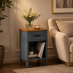 Nightstand with Drawer, Wood Bedside Table, Storage Cabinet