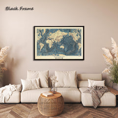 Vintage Ocean Floor World Map Print, Nautical Geography Wall Art, Historical Cartography Decor