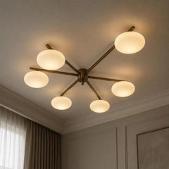 Mid Century Modern Brass Globe Chandelier | 6 Light Flush Mount