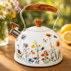 Stainless Steel Stovetop Tea Kettle with Wildflower Design