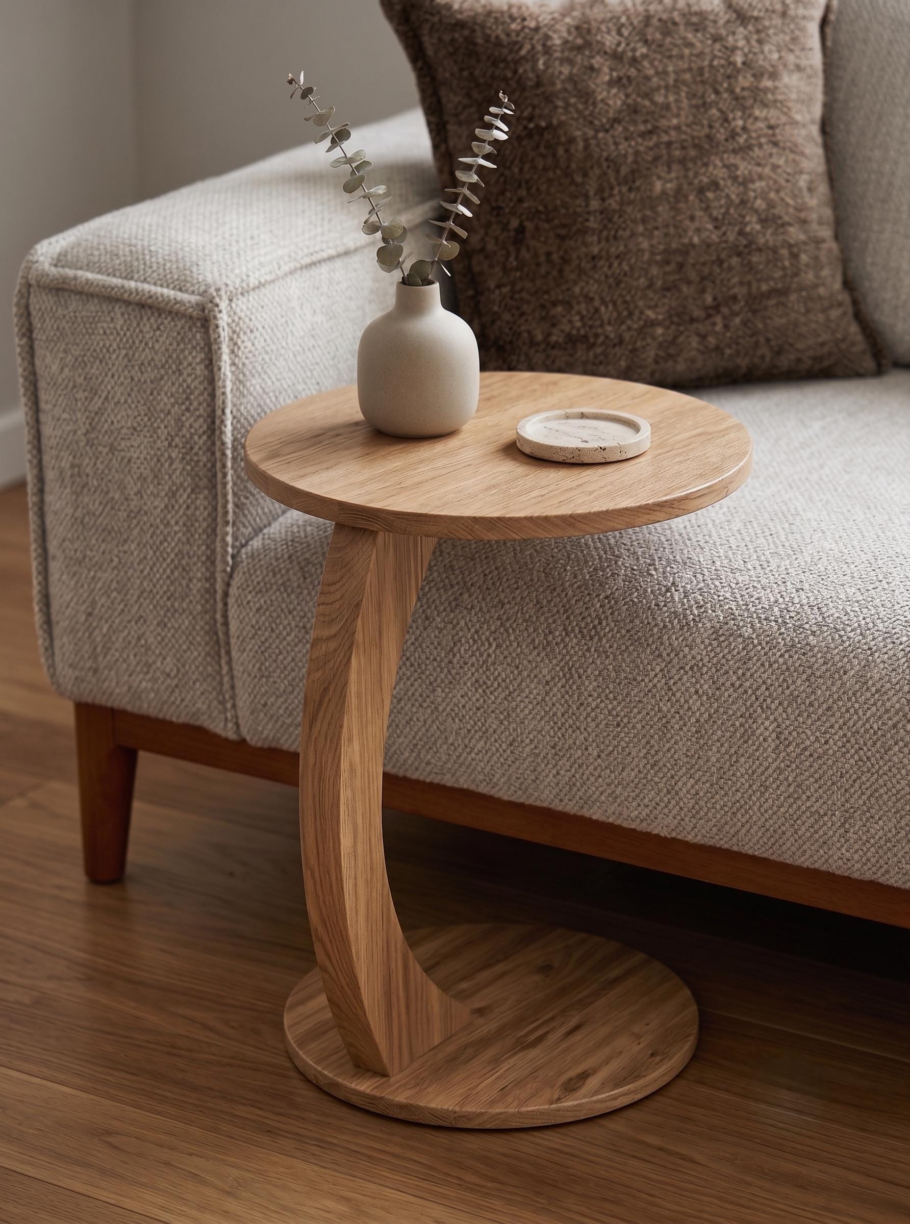 C Shaped Side Table, Modern Sofa End Table, Small Space Living Room Furniture