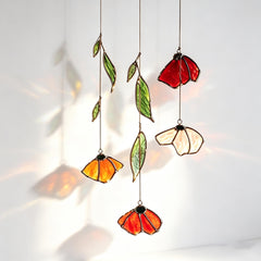Autumn Poppy Leaf Stained Glass Suncatcher, Floral Wind Chime, Window Decor, Garden Light Catcher