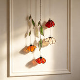 Autumn Poppy Leaf Stained Glass Suncatcher, Floral Wind Chime, Window Decor, Garden Light Catcher