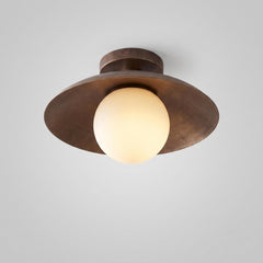 Modern Brass Flush Mount Ceiling Light, Opal Glass Globe Light, Mid Century Ceiling Fixture, Minimalist Brass Hallway Light