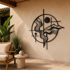 Oversized Geometric Landscape Metal Wall Art, Abstract Nature Sculpture, Modern Statement Decor