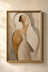 Neutral Abstract Woman Wall Art, Textured Feminine Portrait, Beige Wabi Sabi Print, Modern Bedroom Decor, Digital Download