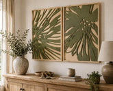 Wood Wall Art Set of 2, Botanical Framed Floral Decor, Engraved Wooden Diptych