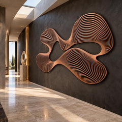 Gold Kinetic Abstract Metal Wall Art, Large Flowing Line Wall Sculpture, Modern Statement Wall Decor, Optical Illusion Living Room Wall Art