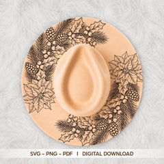 Christmas Holly Berry Hat SVG, Wide Brim Hat Laser Engraving, Digital Download