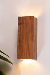 Walnut Wooden Sconce Lamp, Wood Wall Sconces, Industrial Decor Lighting, Solid Rustic Wood Lights, LED Bulb Included (11 x 4 x 3 inches)