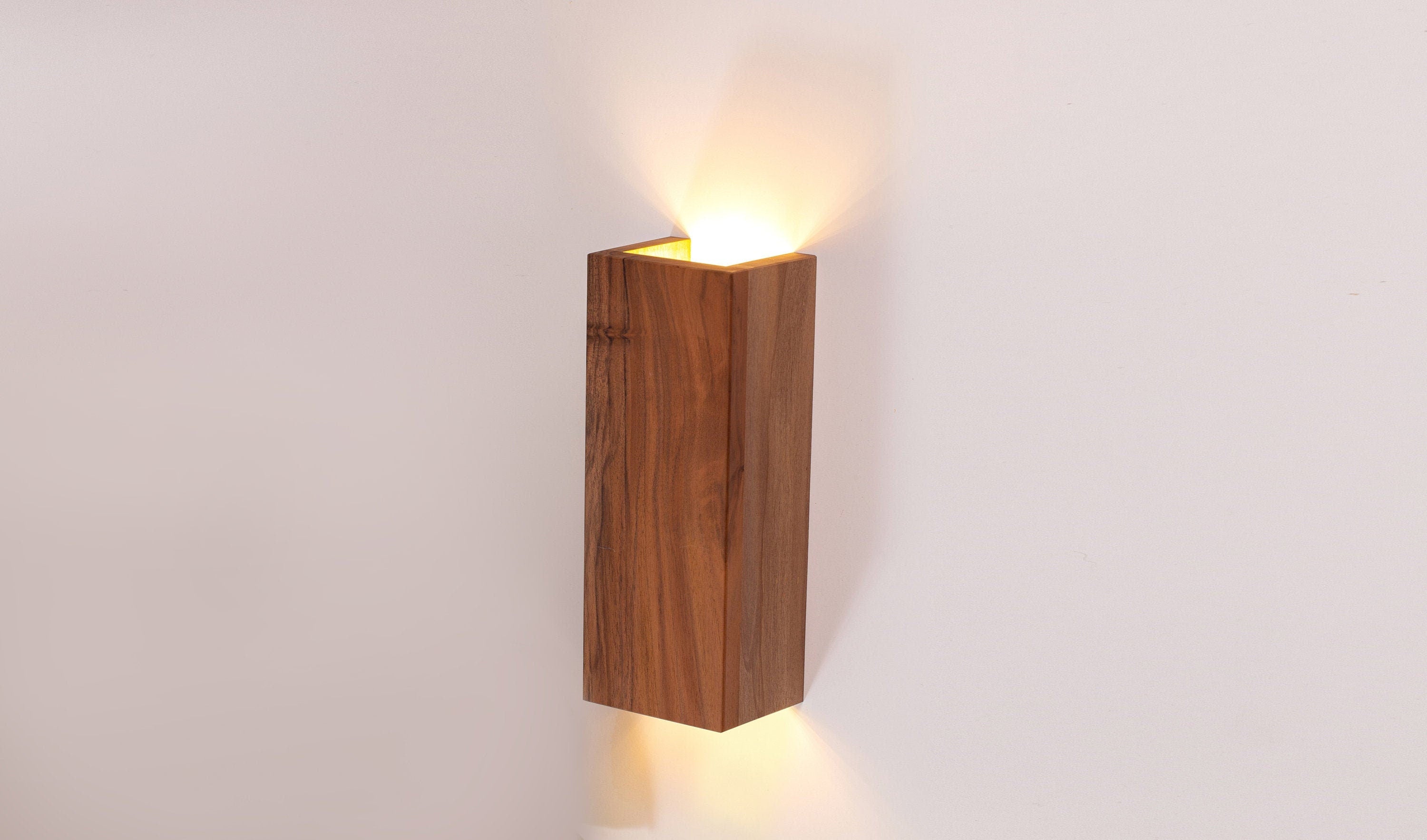 Walnut Wooden Sconce Lamp, Wood Wall Sconces, Industrial Decor Lighting, Solid Rustic Wood Lights, LED Bulb Included (11 x 4 x 3 inches)