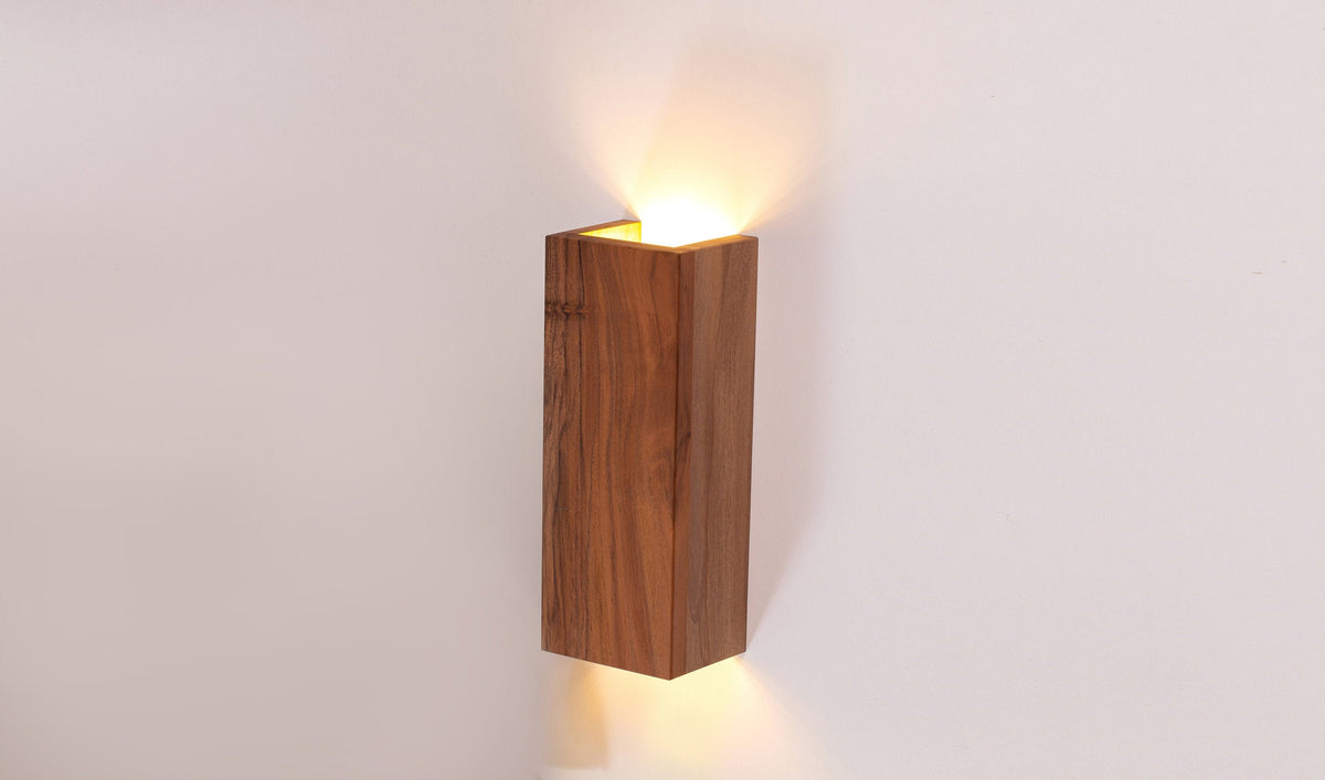 Walnut Wooden Sconce Lamp, Wood Wall Sconces, Industrial Decor Lighting, Solid Rustic Wood Lights, LED Bulb Included (11 x 4 x 3 inches)