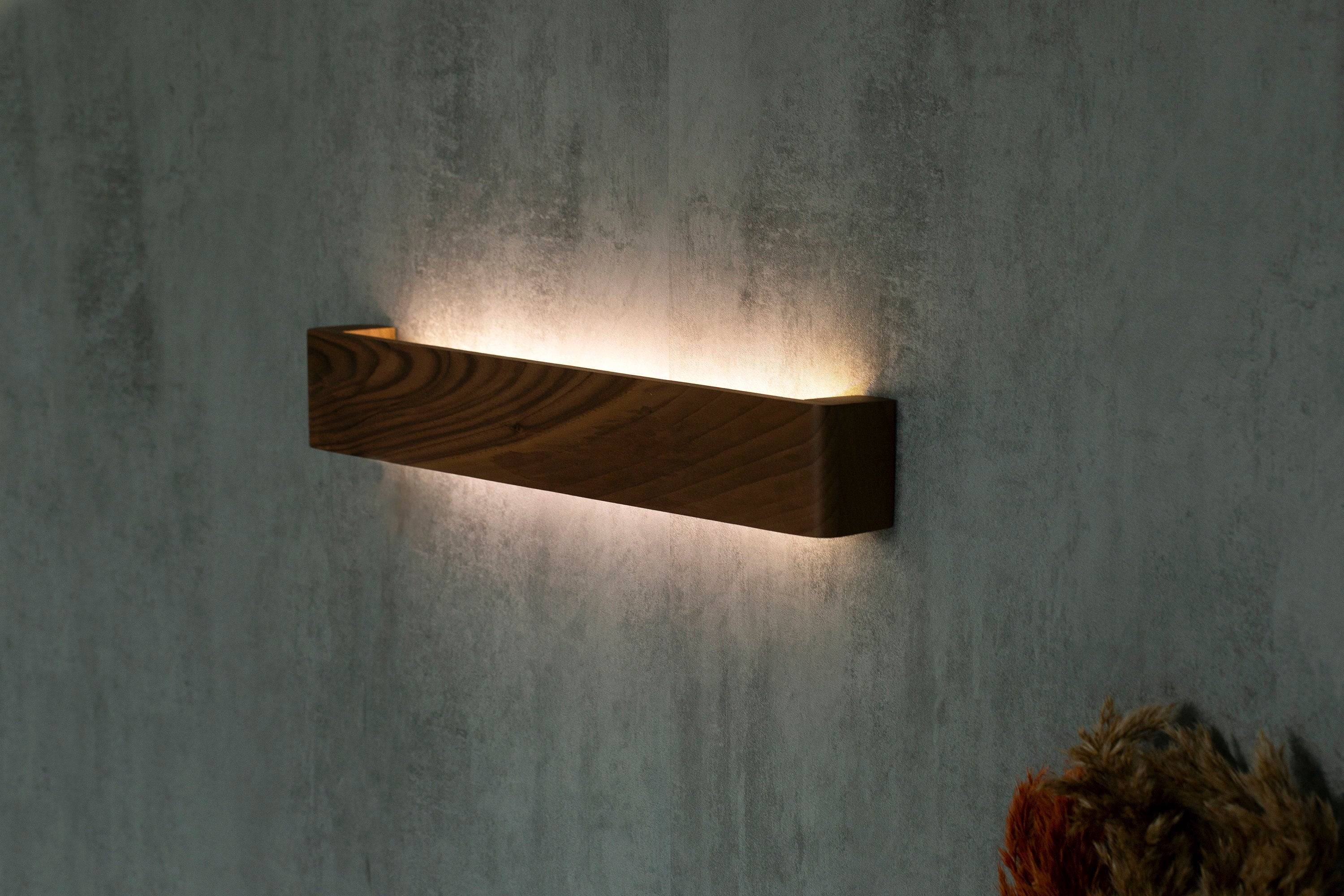 Walnut Minimalist Wooden Linear Wall Lamp, Wooden Wall Sconce, Walnut Wood Wall LED Light, Dimmable Industrial Sconce, 20x3x2 inches
