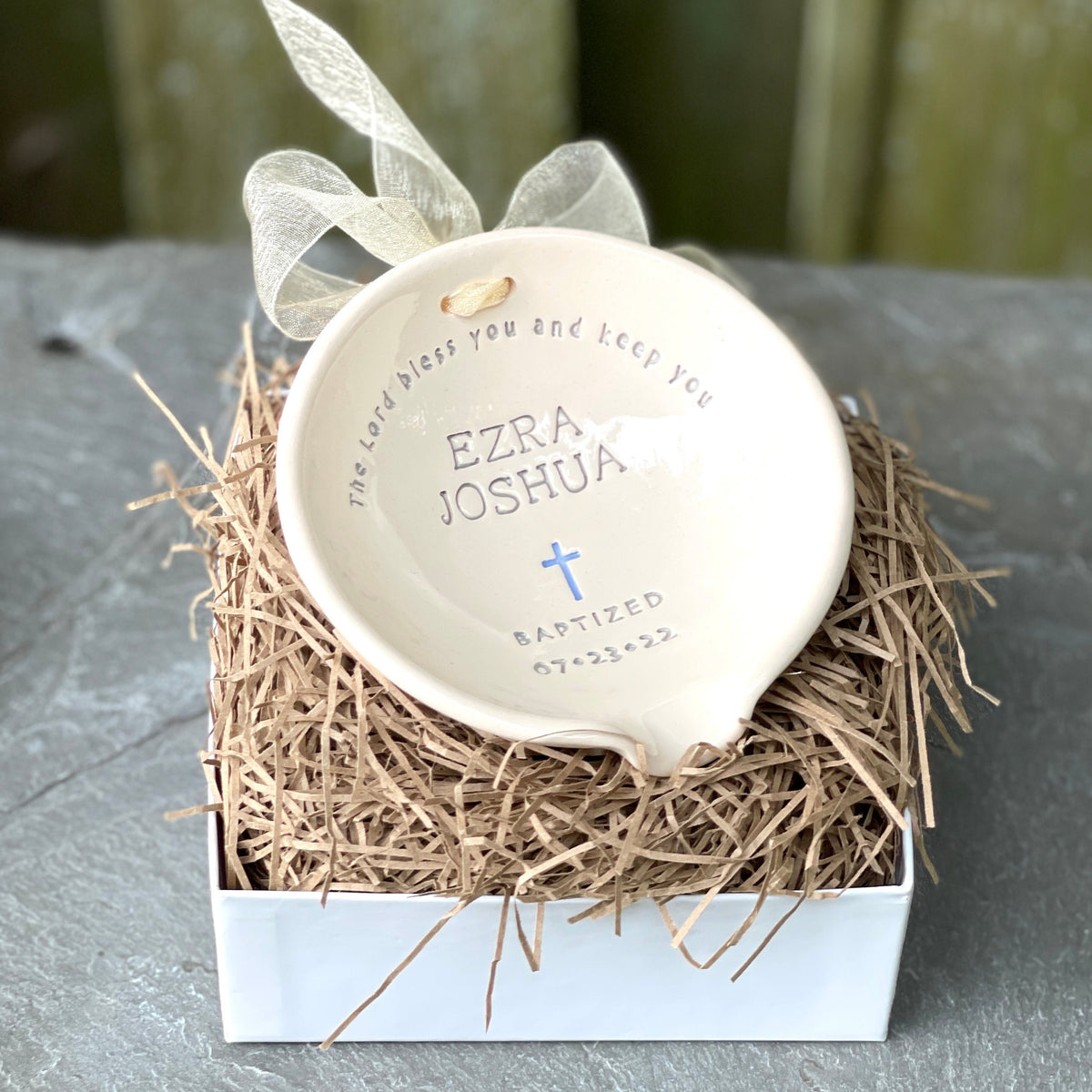 Baptism Gift Boy | Christening Gift from Godparent | Personalized Baptism Bowl for Godchild | Holy Water Bowl | Christian Pottery