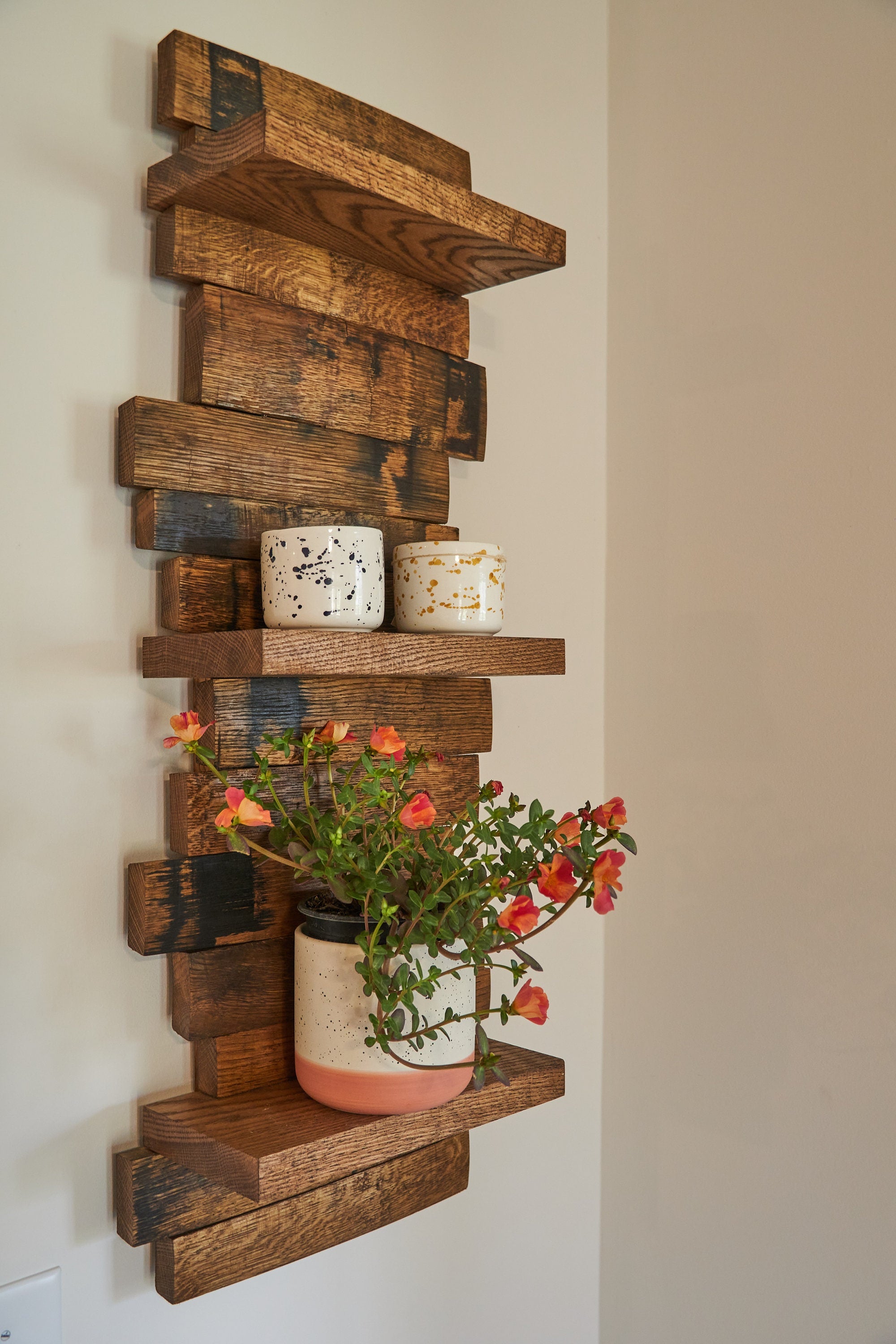 Whiskey Barrel Wall Shelf - Reclaimed Wood Decor