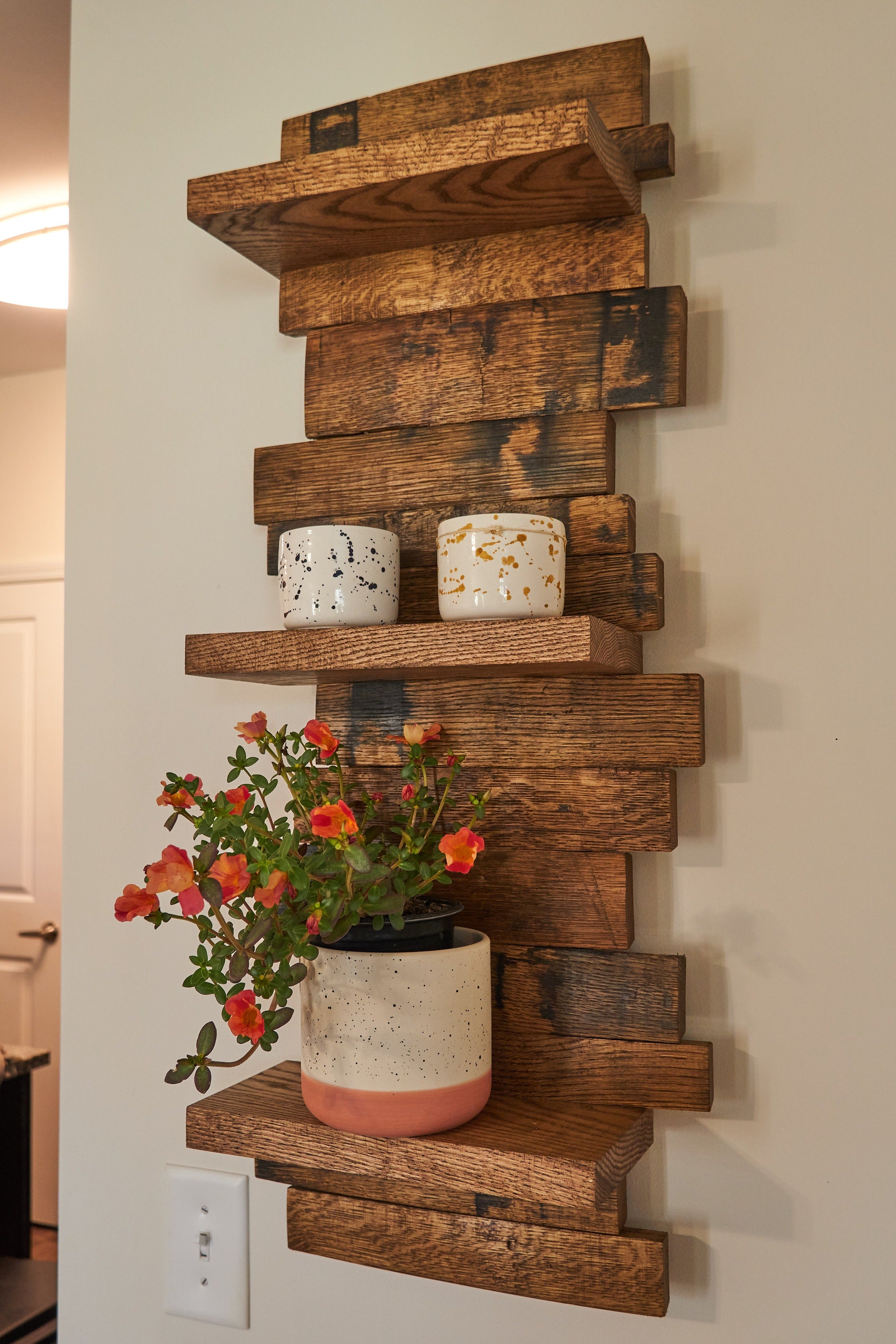 Whiskey Barrel Wall Shelf - Reclaimed Wood Decor