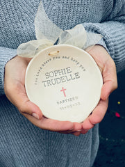 Personalized Ceramic Holy Water Baptism Bowl: Catholic Gift for Girls