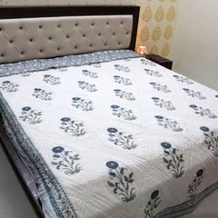 Blue and White Hand Block Printed Cotton Quilt