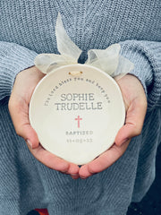 Personalized Ceramic Holy Water Baptism Bowl: Catholic Gift for Girls