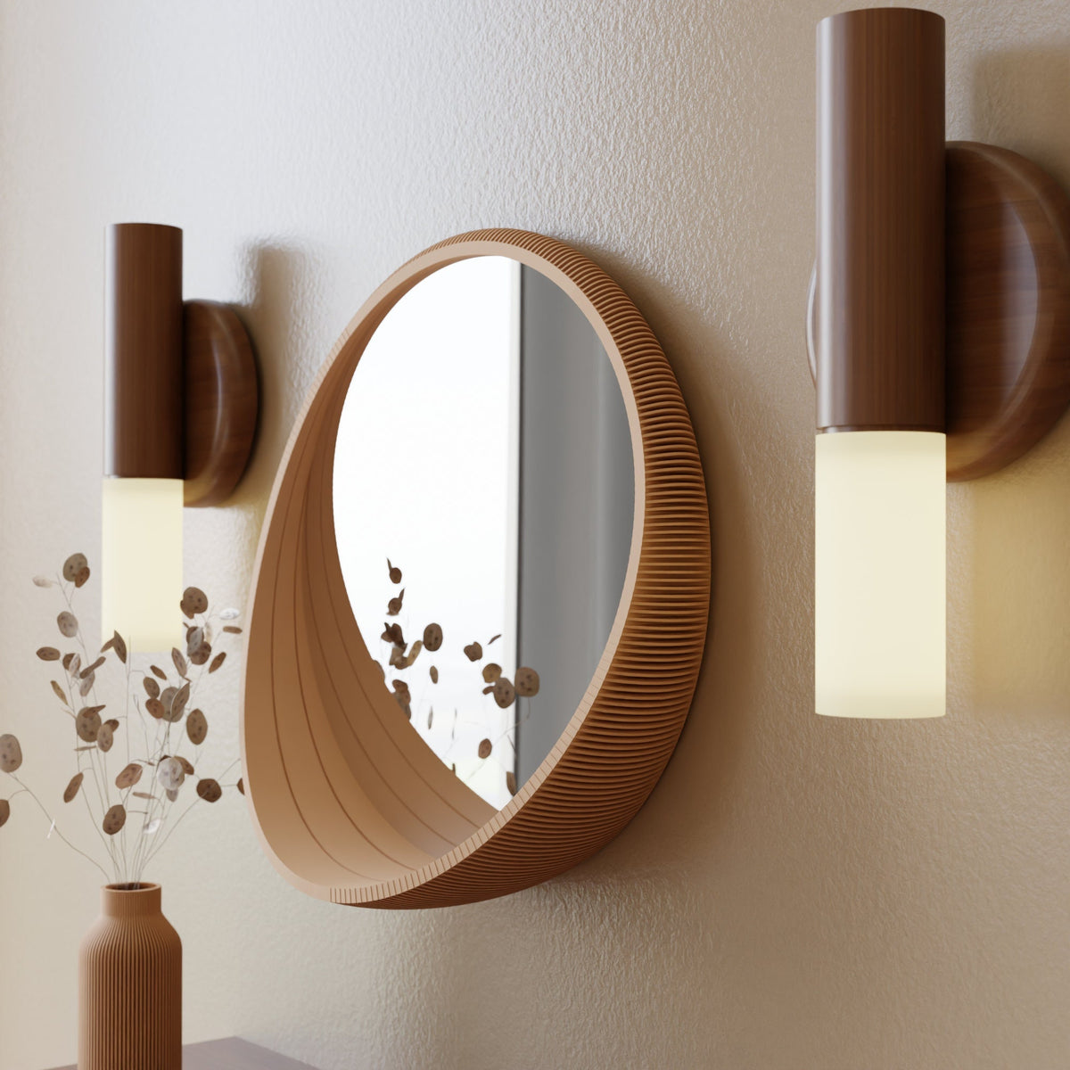 Modern Round Mirror with Organic Minimalist Frame