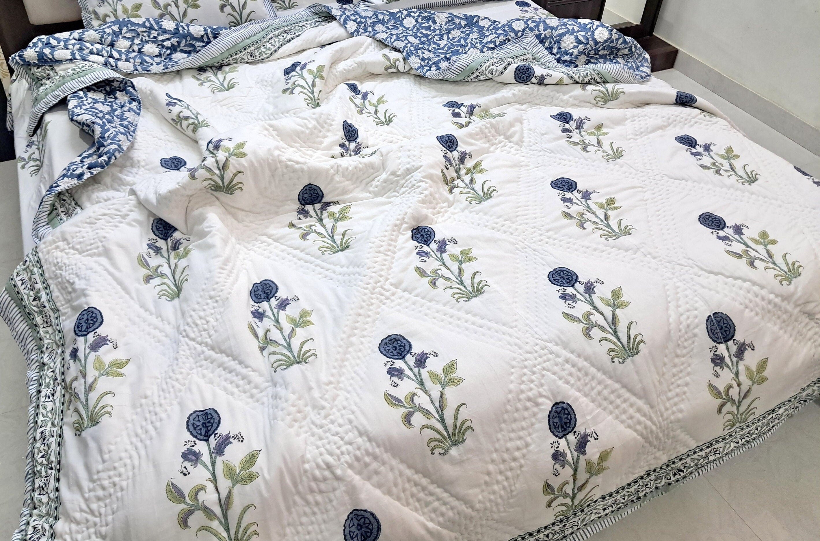 Blue and White Hand Block Printed Cotton Quilt