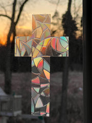 CROSS sun catcher for windows, religious sun catcher decal, Christian rainbow maker static cling sticker, Catholic rainbow window cling