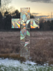 CROSS sun catcher for windows, religious sun catcher decal, Christian rainbow maker static cling sticker, Catholic rainbow window cling