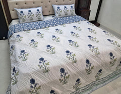 Blue and White Hand Block Printed Cotton Quilt